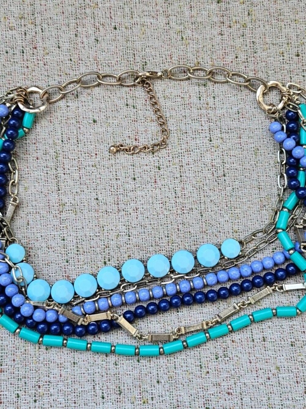 Statement Necklace Beaded Blue/Turquoise Tone Fashion Jewelry Necklace Unbrand - Picture 2 of 8